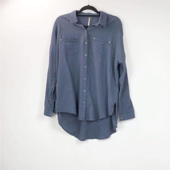 Free People Blue Crinkle Tunic Shirt Top S Used - Picture 1 of 6